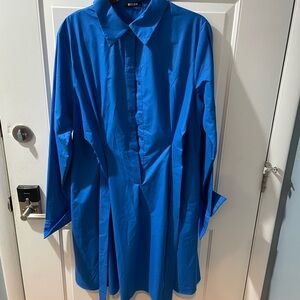 Classic Blue Long Sleeve Shirt Dress with Matching Sash/Belt